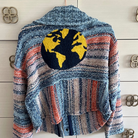 Anthropologie Pilcro Embroidered Earth Cardigan Sweater SIZE M - Picture 5 of 6